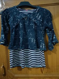 Dark Blue Graphic Print Top