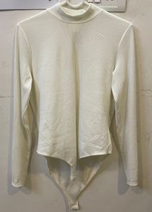 Cream Mock Neck Long Sleeve Bodysuit