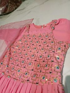 Elegant Pink Embroidered Kurta Set 4pc