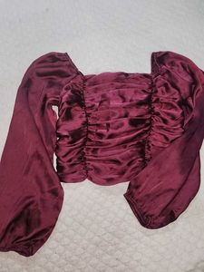 Ruched Square Neck Puff Sleeve Top