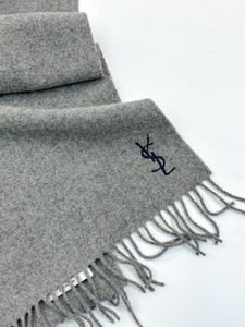 YSL Silver Grey Logo Embroidered Wool X Cashmere