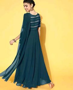 Trendy Saree Gown IN Bottle Green Color