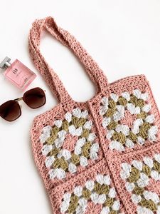 Crocheted Granny Square Tote Bag