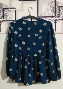 Blue Daisy Print Peplum Top