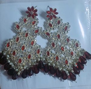 Exquisite Red &amp; Pearl Drop Earrings