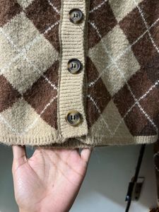 Argyle Pattern Cropped Cardigan