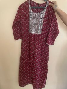 Maroon Floral Print Kurta Set with Dupatta