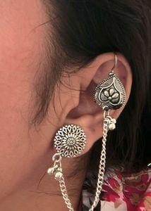 Oxidised Silver Jhumka Chain Earrings