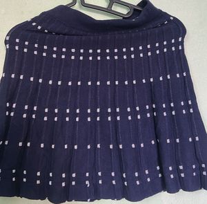 Navy Blue Knit Skirt with White Dots