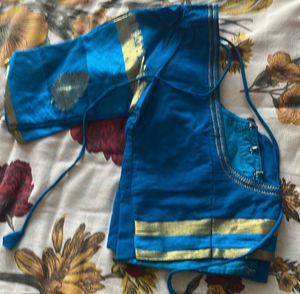 Vibrant Blue Saree with Gold Zigzag Pattern