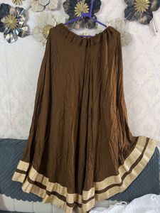 Brown Ethnic Skirt with Golden Border