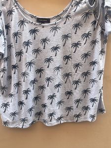 Palm Tree Print Cold Shoulder Top