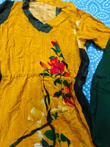 Yellow Kurta with Green Pants