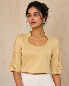 Elegant Yellow Blouse with Lace Sleeves
