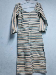 Sky Blue And Dark Lining Kurti With Extra C