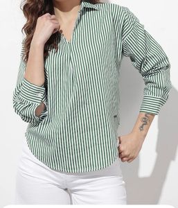 Green & White Striped V-Neck Shirt