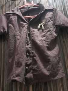 girls Brown Textured Short Sleeve Shirt