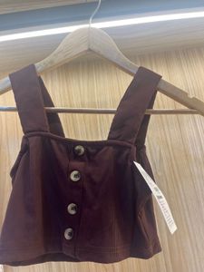 Ribbed Button-Front Crop Top