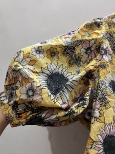 Yellow Floral Giant Puff Sleeve Top