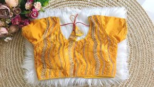 Yellow padded Embroidered Blouse