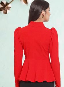Chic Red Peplum Top with High Neck