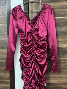 Burgundy Ruched Mini Dress
