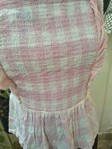 Pink Gingham Smocked Peplum Top