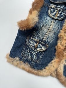 Y2K Denim Fur Trimmed Vest