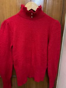 Red Turtleneck Knit Sweater