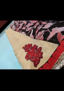 Designer Beige Blouse with Floral Saree