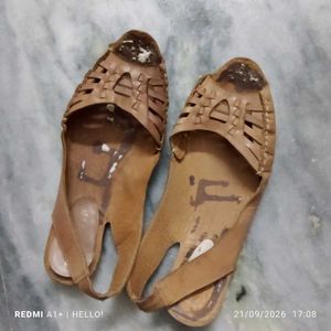 Tan Leather Cutout Slingback Sandals