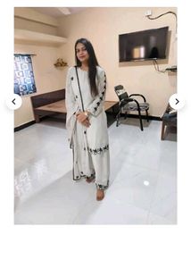 Elegant White Kurta Set with Black Embroidery
