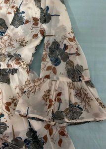 Sheer Floral Bell Sleeve Blouse
