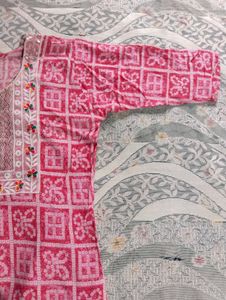 Pink Printed Kurta with Embroidery