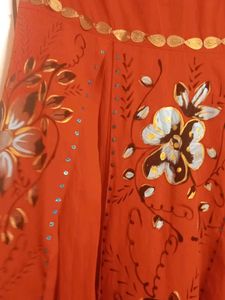 Red Ethnic skirt with Floral Handpaint
