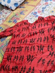 Red with Black Print Kurti