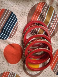Beautiful Set of Red &amp; Gold Bangles