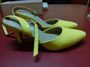 Yellow Kitten Heels with buckles