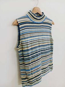 Striped Sleeveless Mock Neck Top
