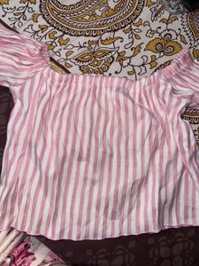 Pink Striped Off-Shoulder Top