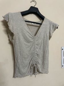 Ruched Drawstring V-Neck Top