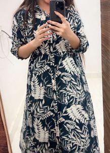 Stylish Leaf Print Button-Down Maxi Dress