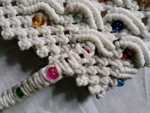 Handmade Off-white Macrame Bag with Beads