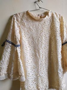Elegant Cream Lace Bell-Sleeve Top