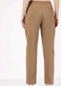 Women Beige Mid Raised Tapered Fit Trousers