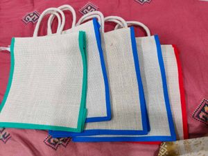 5 pieces New Jute Bags with Traditional Print