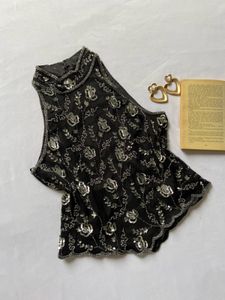Sparkling Black Embellished Sleeveless Top