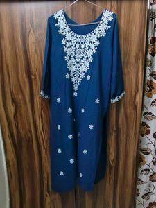 Elegant Navy Kurta Set with White Embroidery