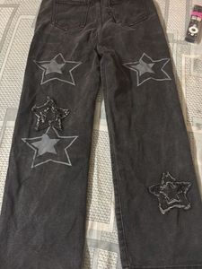y2k chatpati Black Star Patch Jeans