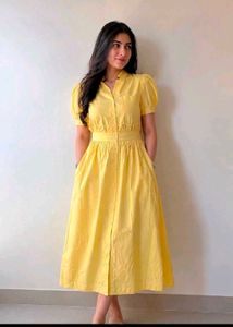 Yellow Button-Up Midi Dress